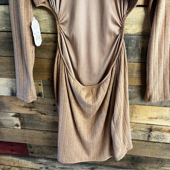 Altar’d State Tan Ribbed Cutout Back Dress Size Large - Picture 7 of 13